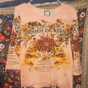 Fancy Cake Bake Chocolate Graphic Long Sleeve Tee - Pink